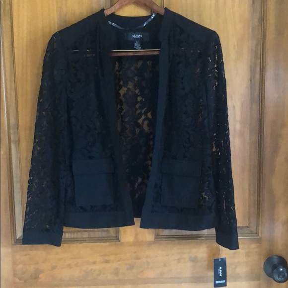 Alfani Women's Tie Waist Collarless Blazer Black Size 18